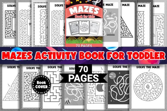 Maze puzzle activity pages with different paths and child-friendly problem-solving challenges